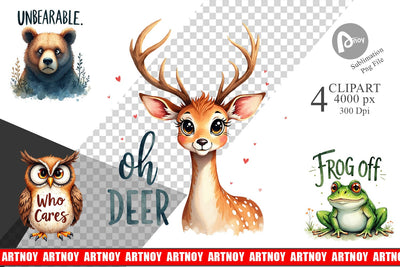 Clipart Angry Forest Animal Watercolor Art Sublimation artnoy 