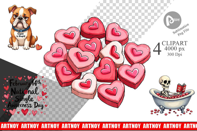 Clipart Anti-Valentine's Sassy Singles Watercolor Sublimation artnoy 