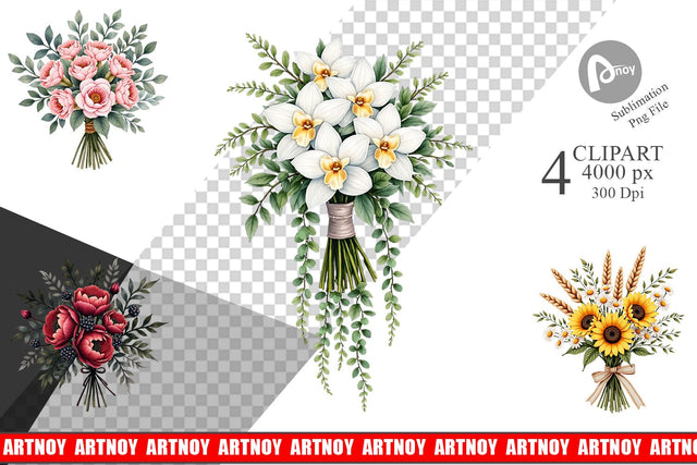 Clipart Antique Botanical Wedding Bouquets Sublimation artnoy 