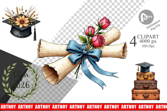 Clipart Antique Floral Graduation Elements & Scrolls Sublimation artnoy 