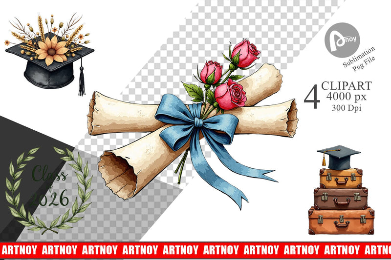 Clipart Antique Floral Graduation Elements & Scrolls Sublimation artnoy 