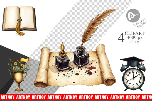 Clipart Antique Floral Graduation Elements & Scrolls Sublimation artnoy 