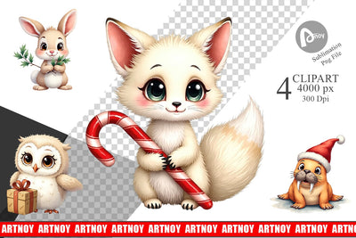 Clipart Arctic Antics Holiday Vintage Polar Animals Sublimation artnoy 