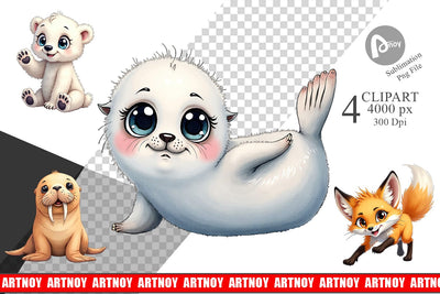 Clipart Arctic Cuties Watercolor Sublimation artnoy 