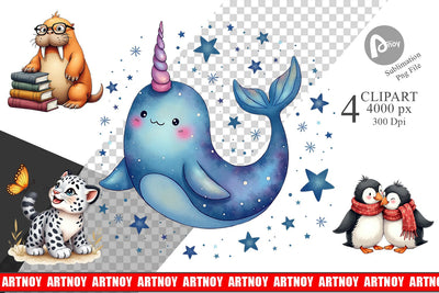 Clipart Arctic Cuties Whimsical Watercolor Sublimation artnoy 