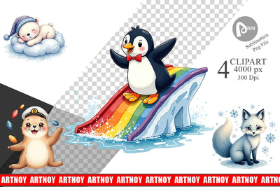 Clipart Arctic Cuties Whimsical Watercolor Sublimation artnoy 