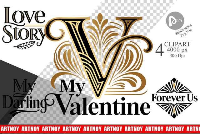 Clipart Art Deco Valentine Elegant Quotes Sublimation artnoy 