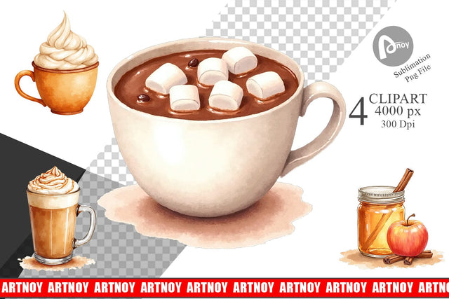 Clipart Autumn Drinks Sublimation artnoy 