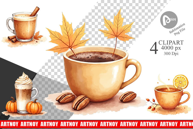 Clipart Autumn Drinks Sublimation artnoy 