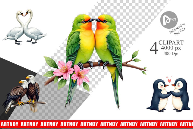 Clipart Avian Affection Watercolor Bird Couples Sublimation artnoy 