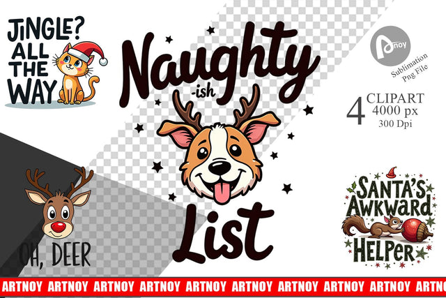 Clipart Awkwardly Festive Critters: Ugly Cute Animal Quotes Sublimation artnoy 