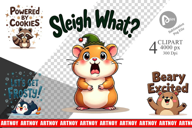 Clipart Awkwardly Festive Critters: Ugly Cute Animal Quotes Sublimation artnoy 