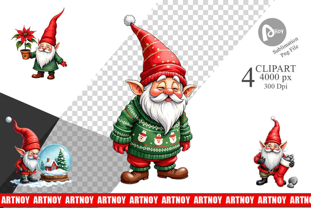 Clipart Bah Humbug Gnomes: A Sarcastic Watercolor Sublimation artnoy 