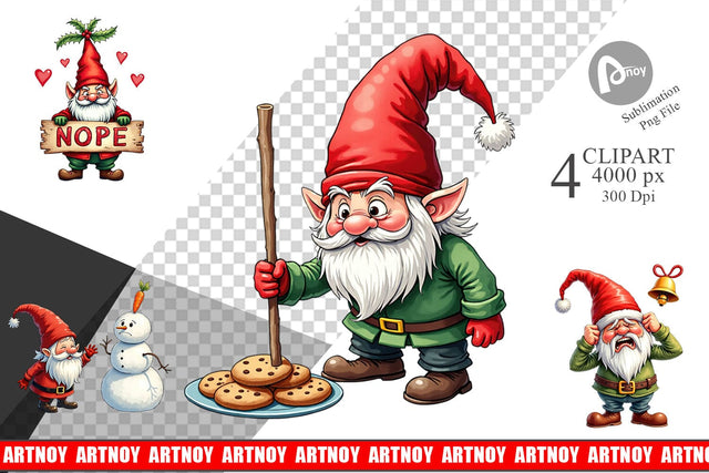 Clipart Bah Humbug Gnomes: A Sarcastic Watercolor Sublimation artnoy 