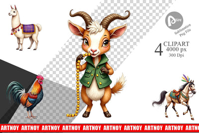 Clipart Barnyard Bash Farm Animals Mardi Gras Sublimation artnoy 