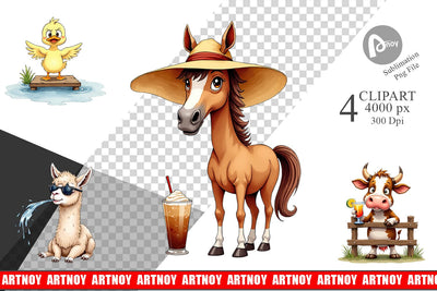 Clipart Barnyard Burnout Sarcastic Summer Watercolors Sublimation artnoy 