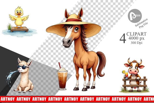 Clipart Barnyard Burnout Sarcastic Summer Watercolors Sublimation artnoy 