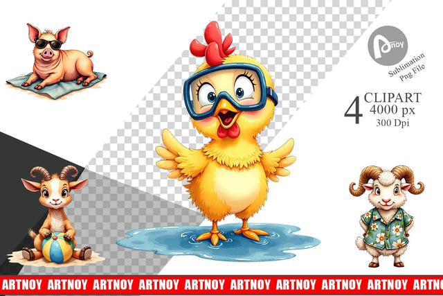 Clipart Barnyard Burnout Sarcastic Summer Watercolors Sublimation artnoy 