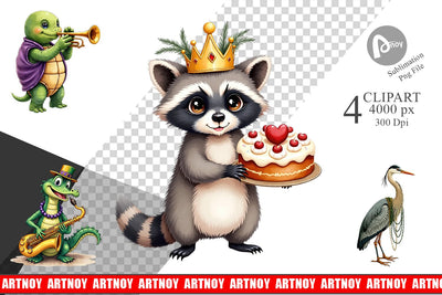 Clipart Bayou Jazz Mardi Gras Animals Watercolor Sublimation artnoy 