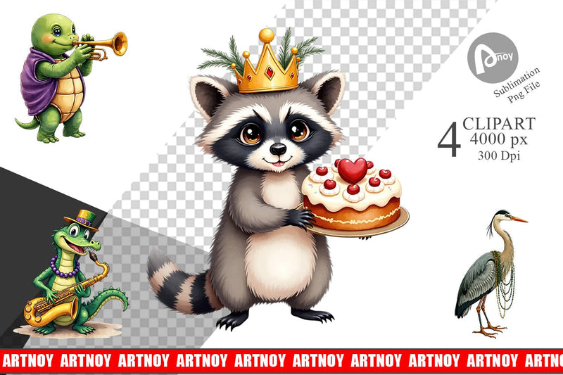 Clipart Bayou Jazz Mardi Gras Animals Watercolor Sublimation artnoy 
