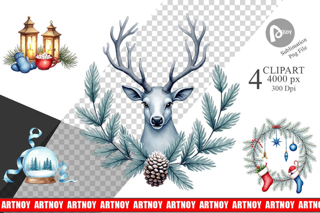 Clipart Blue Christmas Sublimation artnoy 