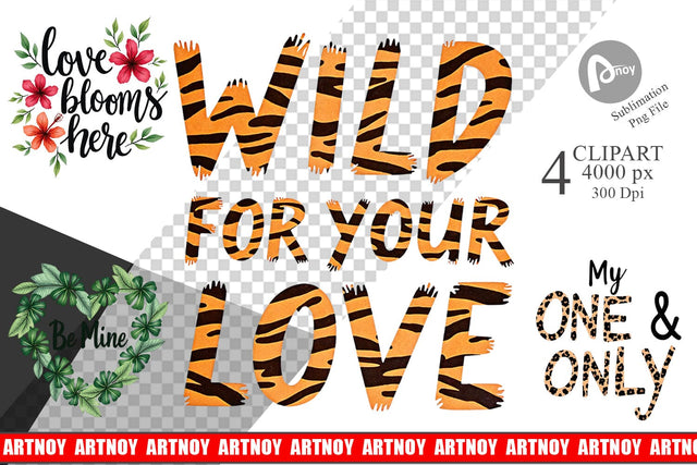 Clipart Boho Jungle Love Tropical Valentine Quotes Sublimation artnoy 