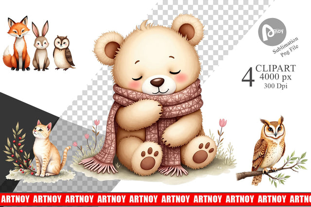 Clipart Boho Winter Animals Sublimation artnoy 