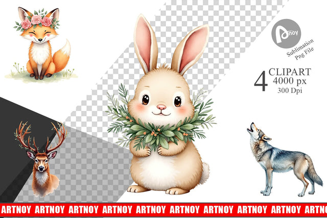 Clipart Boho Winter Animals Sublimation artnoy 