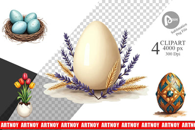 Clipart Botanical Floral Easter Eggs Watercolor Sublimation artnoy 