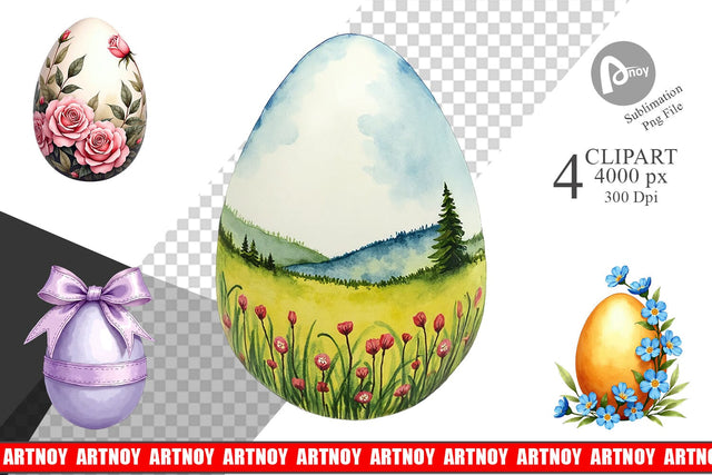 Clipart Botanical Floral Easter Eggs Watercolor Sublimation artnoy 