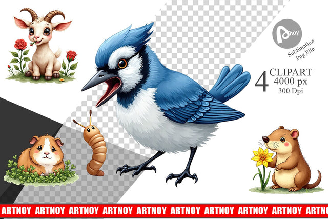 Clipart Bug-Eyed Spring Bloomers Watercolor Sublimation artnoy 