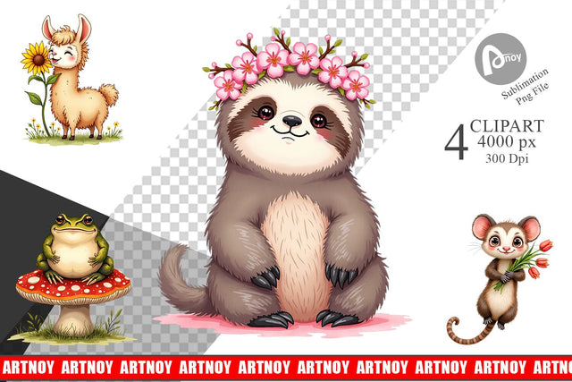 Clipart Bug-Eyed Spring Bloomers Watercolor Sublimation artnoy 