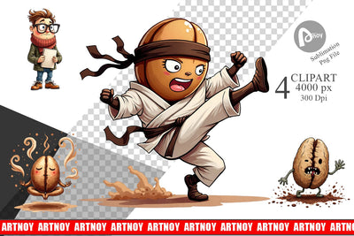 Clipart Caffeinated Chaos Sarcastic Coffee Bean Characters Sublimation artnoy 