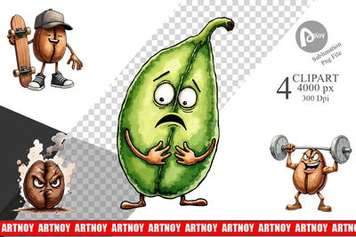 Clipart Caffeinated Chaos Sarcastic Coffee Bean Characters Sublimation artnoy 
