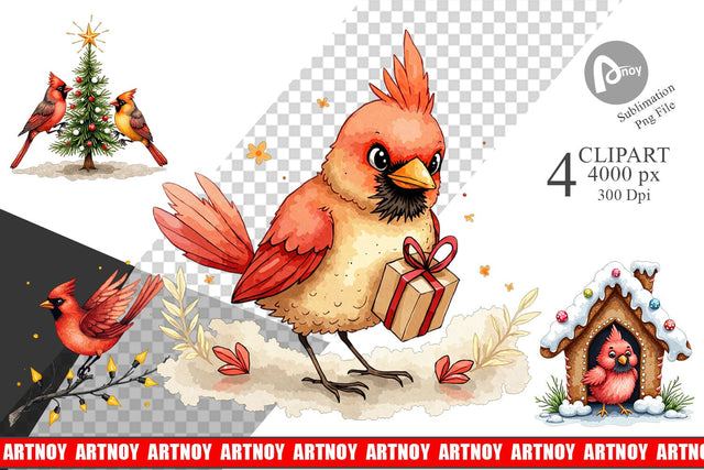 Clipart Cardinal Christmas Bird Sublimation artnoy 
