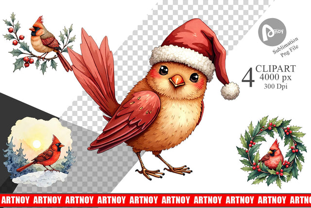 Clipart Cardinal Christmas Bird Sublimation artnoy 
