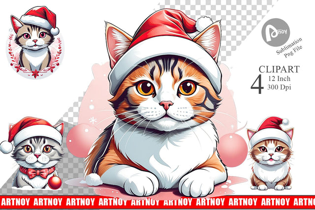 Clipart Cat with Santa Hat Sublimation artnoy 
