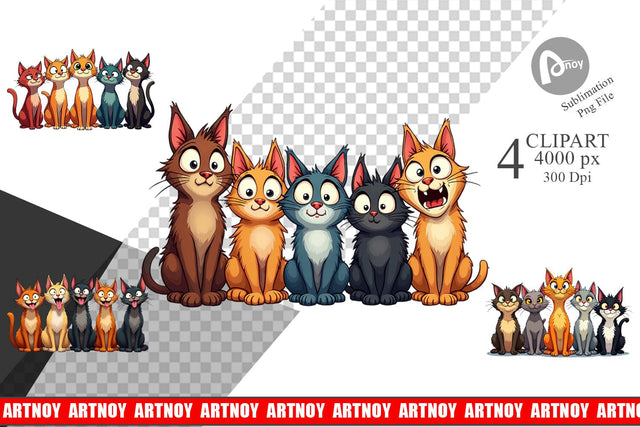 Clipart Cats Emotion Sublimation artnoy 