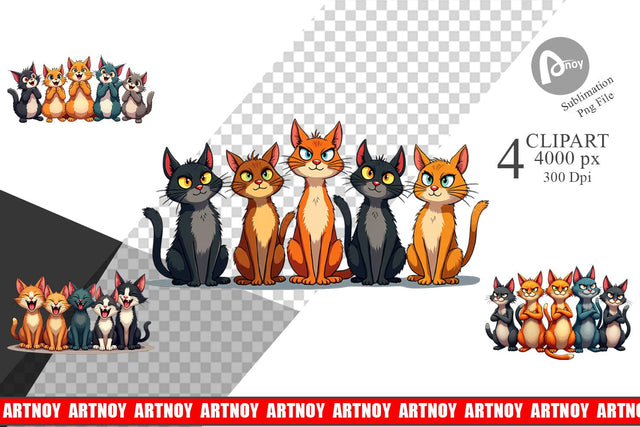 Clipart Cats Emotion Sublimation artnoy 