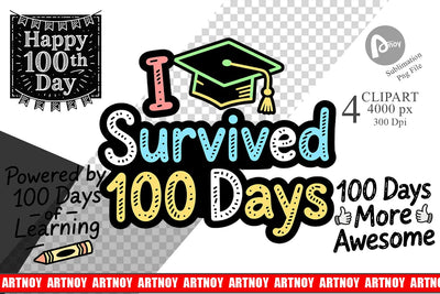Clipart Chalkboard Celebration 100 Days Quotes Sublimation artnoy 