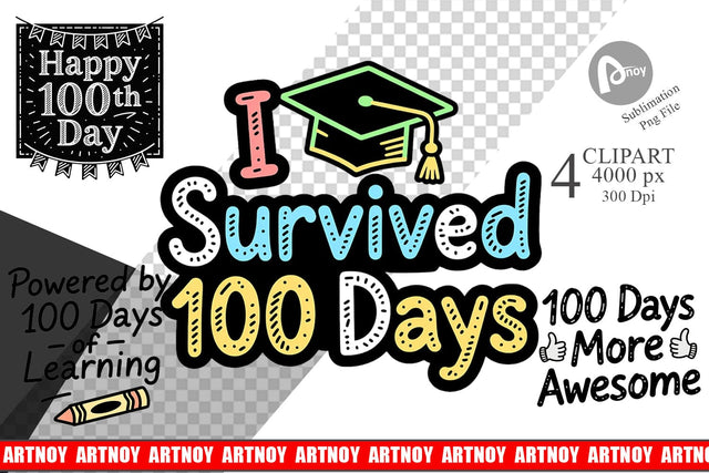 Clipart Chalkboard Celebration 100 Days Quotes Sublimation artnoy 