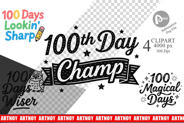 Clipart Chalkboard Celebration 100 Days Quotes Sublimation artnoy 