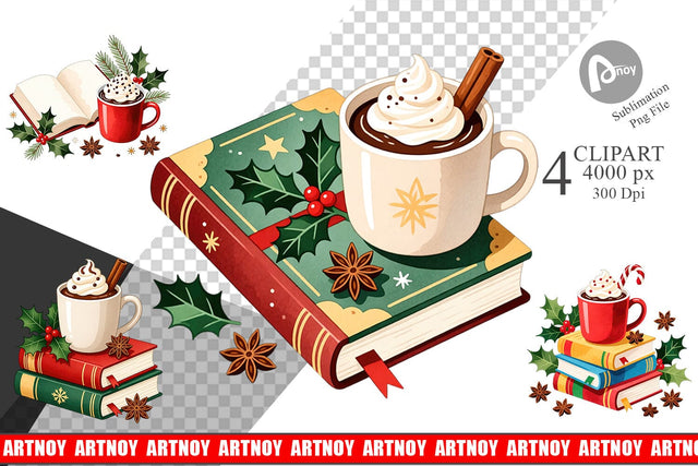 Clipart Christmas Books Cocoa Sublimation artnoy 