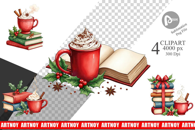Clipart Christmas Books Cocoa Sublimation artnoy 