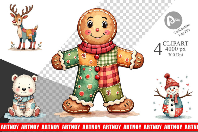 Clipart Christmas Cartoon Patchwork Sublimation artnoy 
