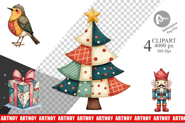 Clipart Christmas Cartoon Patchwork Sublimation artnoy 