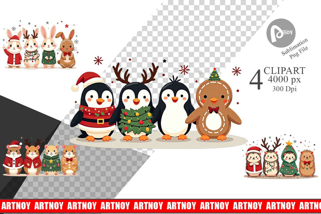 Clipart Christmas Critter Parade Sublimation artnoy 