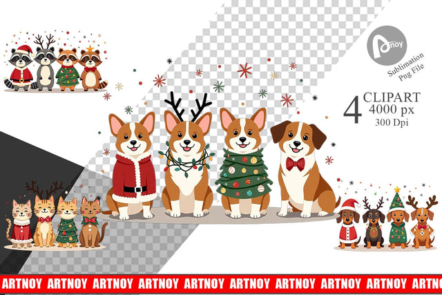 Clipart Christmas Critter Parade Sublimation artnoy 