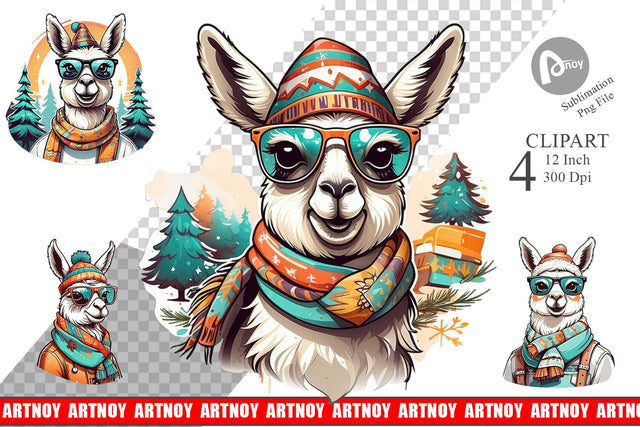 Clipart Christmas Llama Sublimation artnoy 
