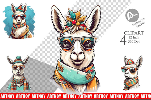 Clipart Christmas Llama Sublimation artnoy 